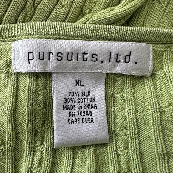 Pursuits, ltd. Sweater Womens Size XL Silk Blend Vneck Cable Knit Pullover Green - Picture 7 of 9